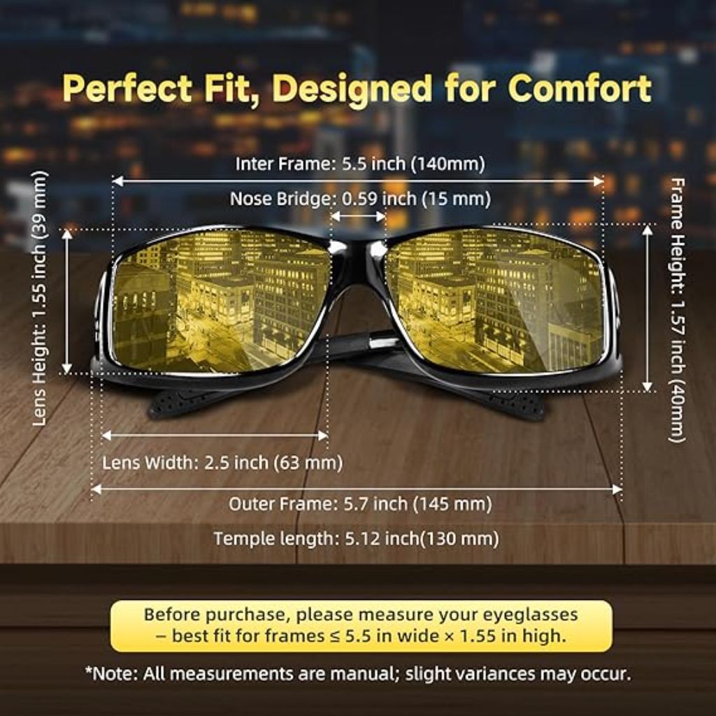 Each Cool Night Driving Glasses, Polarized Anti-Glare UV400 - Glossy Black Frame, Yellow Lens