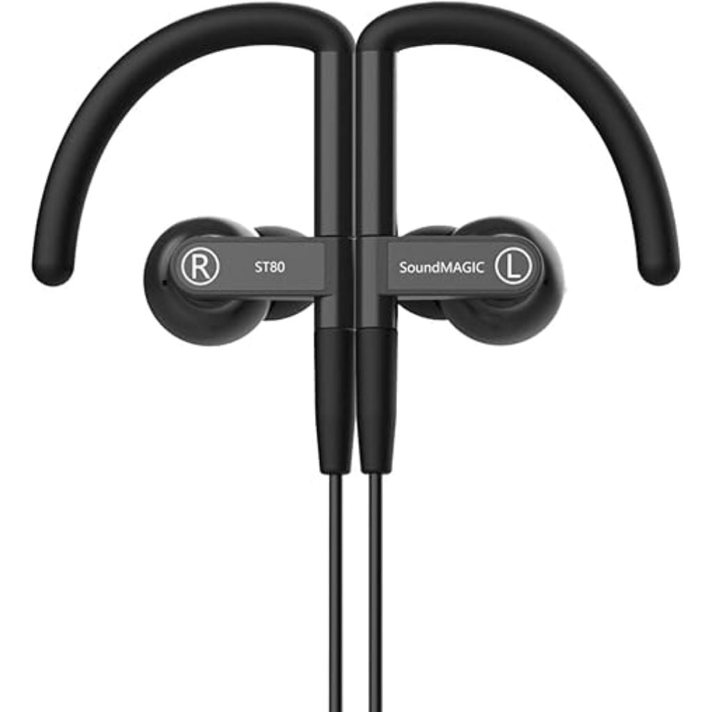 SoundMAGIC ST80 Neckband Bluetooth Earbuds - Waterproof HiFi Stereo Sound Earphones Wired Detachable in Ear Headphones with Adjustable Metal Mechanism Ear Hooks, Black