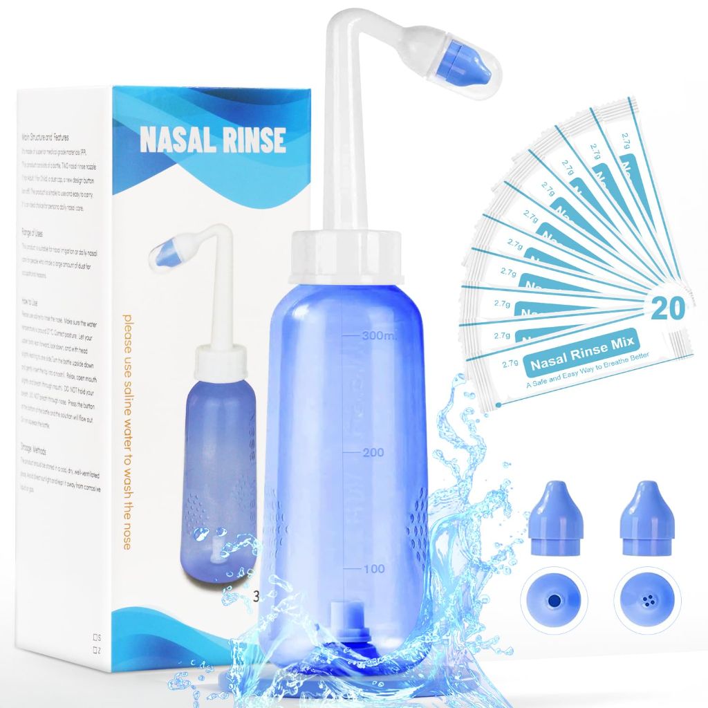 Nasal Rinse Bottle 300 ML with 20 Nasal Wash Salt Packets