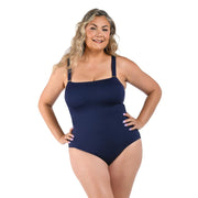 La Blanca Women's One Piece Swimsuit Over The Shoulder Tummy Control Bathing Suit, Indigo//Lb Luxe, 16