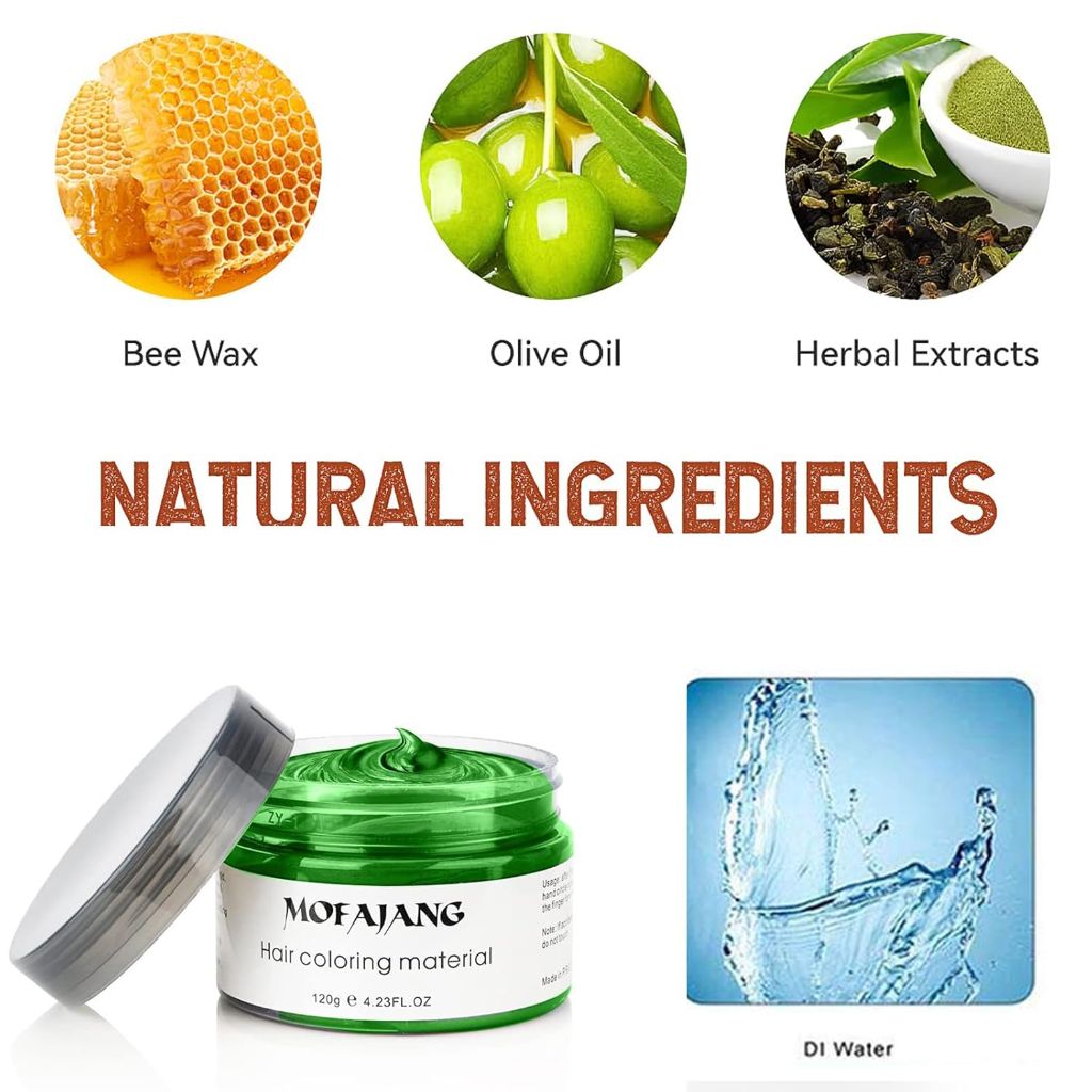 Temporary Hair Wax Color, Green, 4.23 oz - Natural Styling Clay for Cosplay, Party
