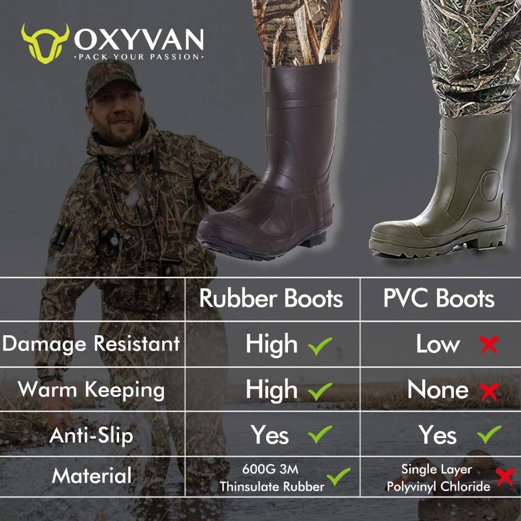 OXYVAN Duck Hunting Waders with 600G Rubber Boots Insulated