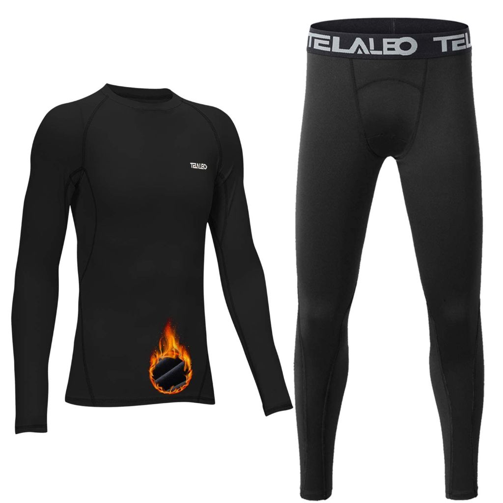 TELALEO Boys' Girls' Thermal Set Fleece Lined Underwear Set Kids Compression Shirts Athletic Sports Tops Leggings Baselayer,Shirts/Pants Set M