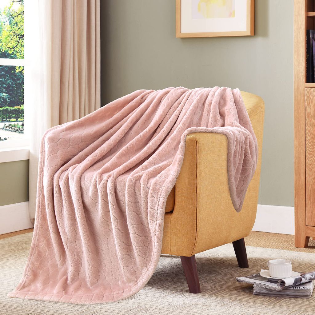TOONOW Fleece Bed Blanket King Size 90x108 inches, Light Pink