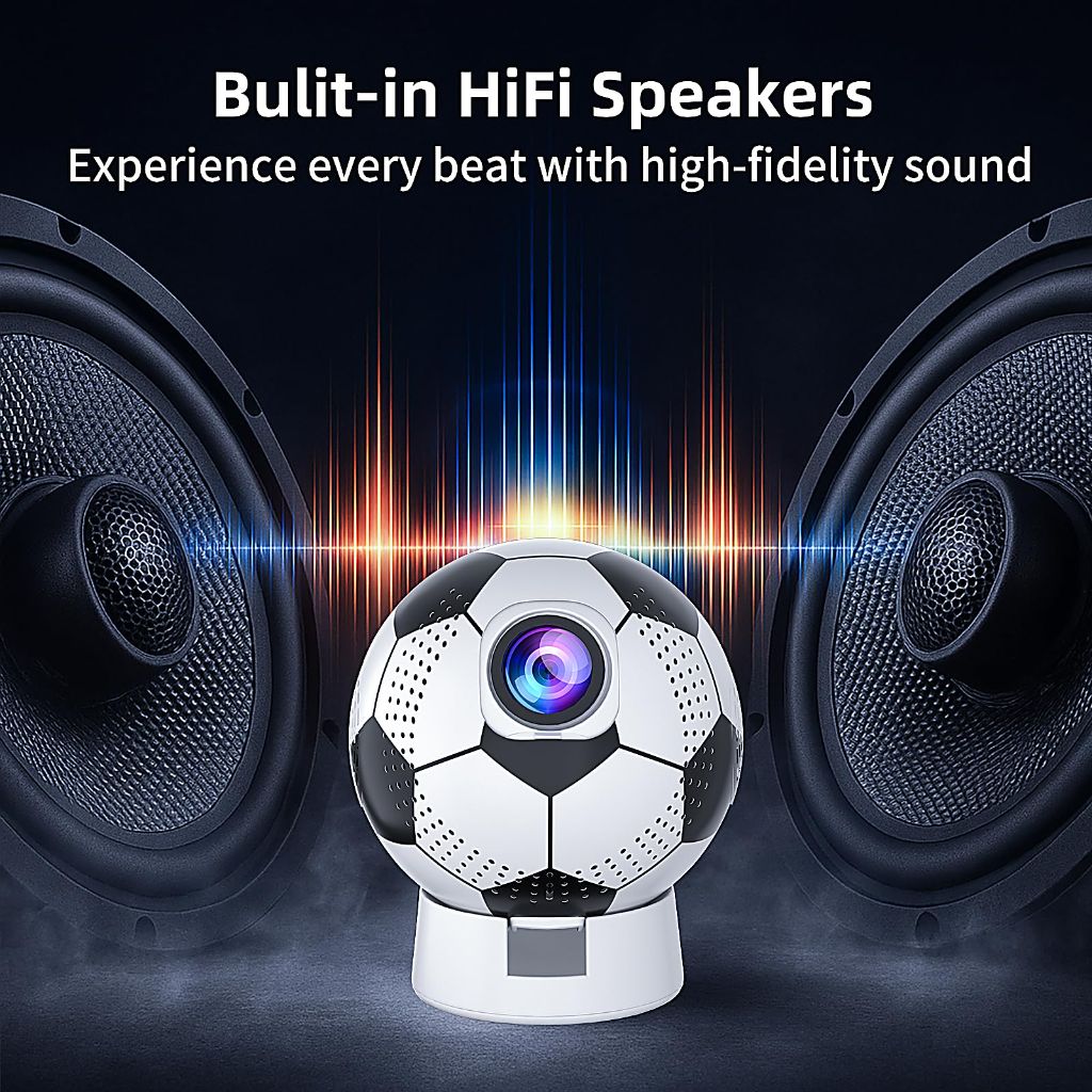 Soccer Ball Wi-Fi Bluetooth Portable Indoor/Outdoor Projector w/Stand