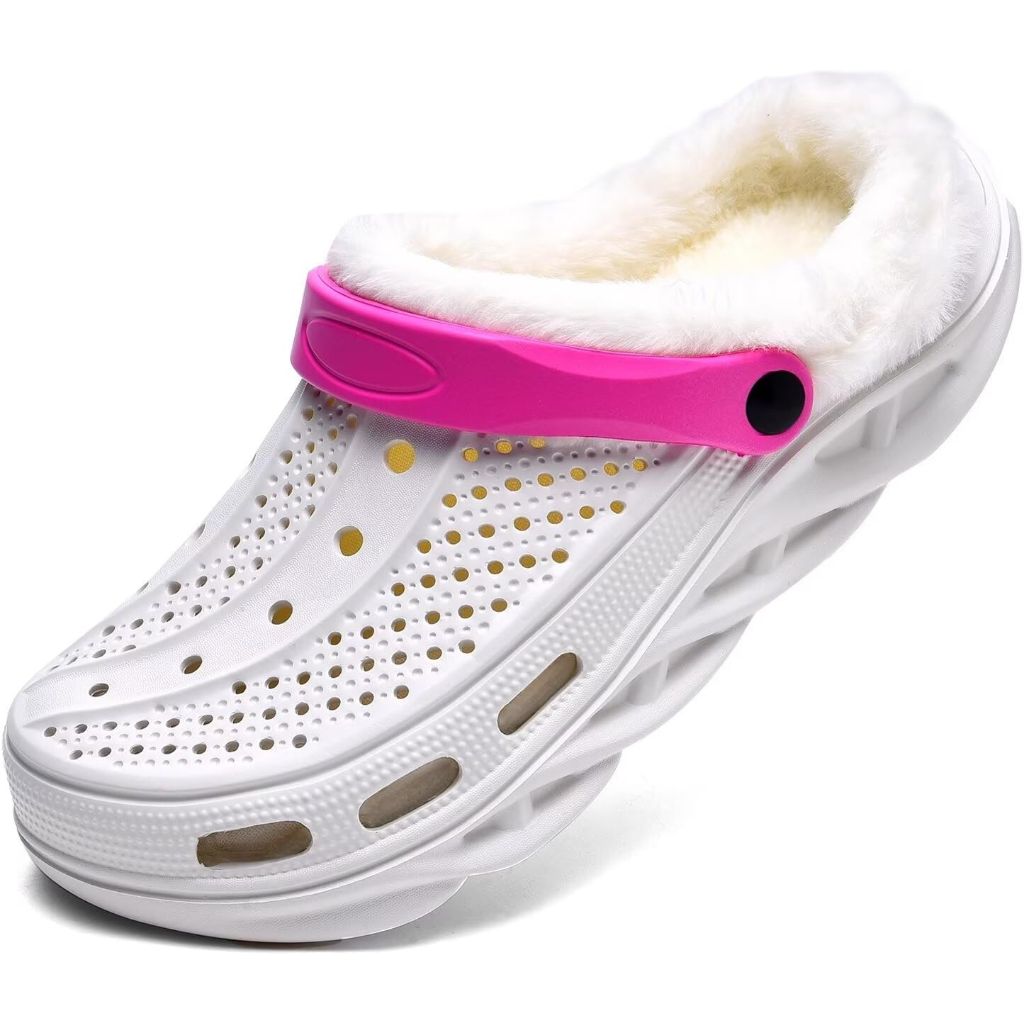 Women's and Men's Fur Lined Clogs Warm Fuzzy Slippers Winter Garden Shoes Slip-on Sandals Indoor Outdoor Slippers Pink