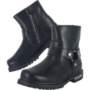 Dream Apparel Mens Harness Motorcycle Riding Boots Black PU Leather Biker Ankle Boots with Side Zipper, Waterproof Faux Leather Round Toe Booties