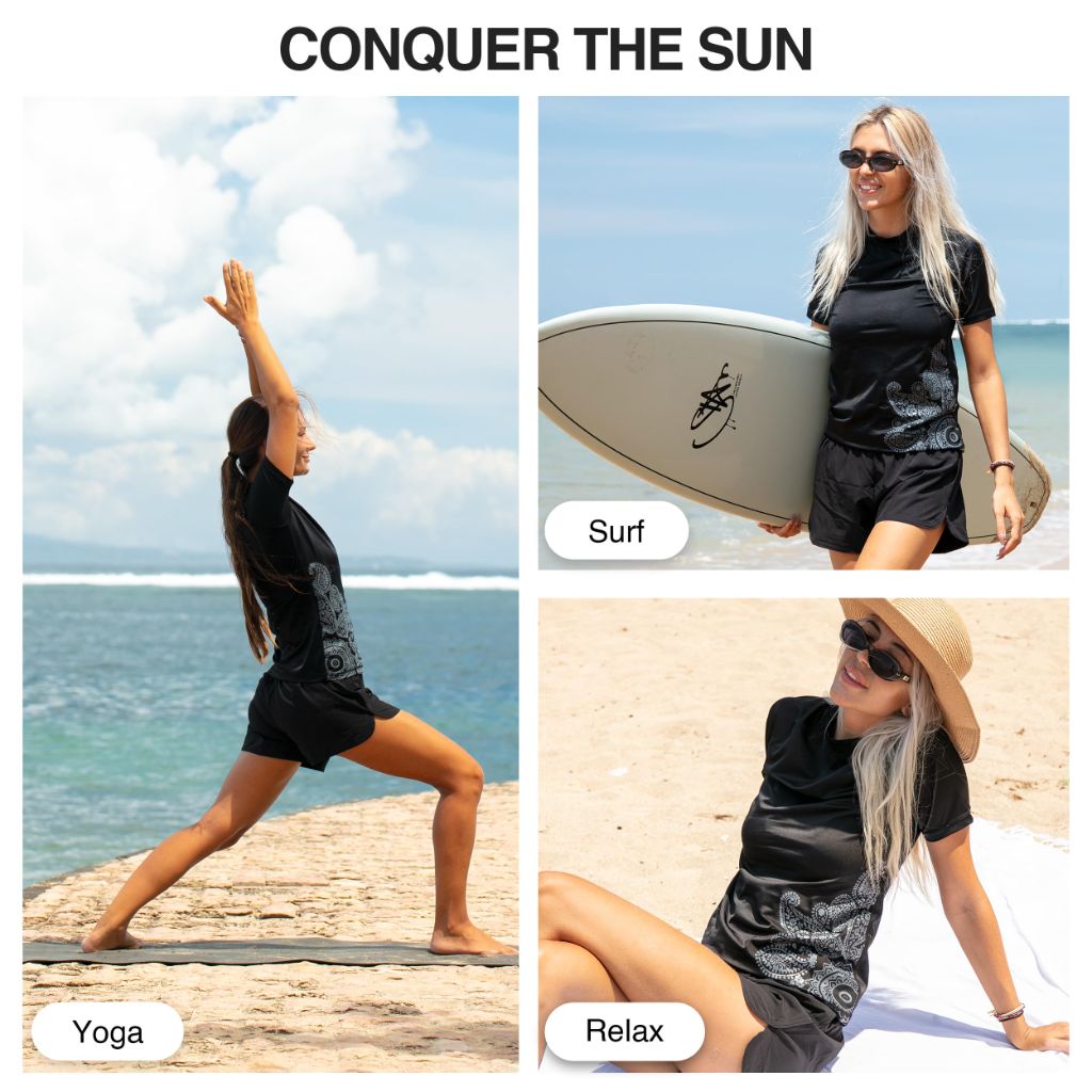 Kanu Surf Women's Breeze UPF 50+ Short Sleeved Active Rashguard & Workout Top, Lanai Black, Medium