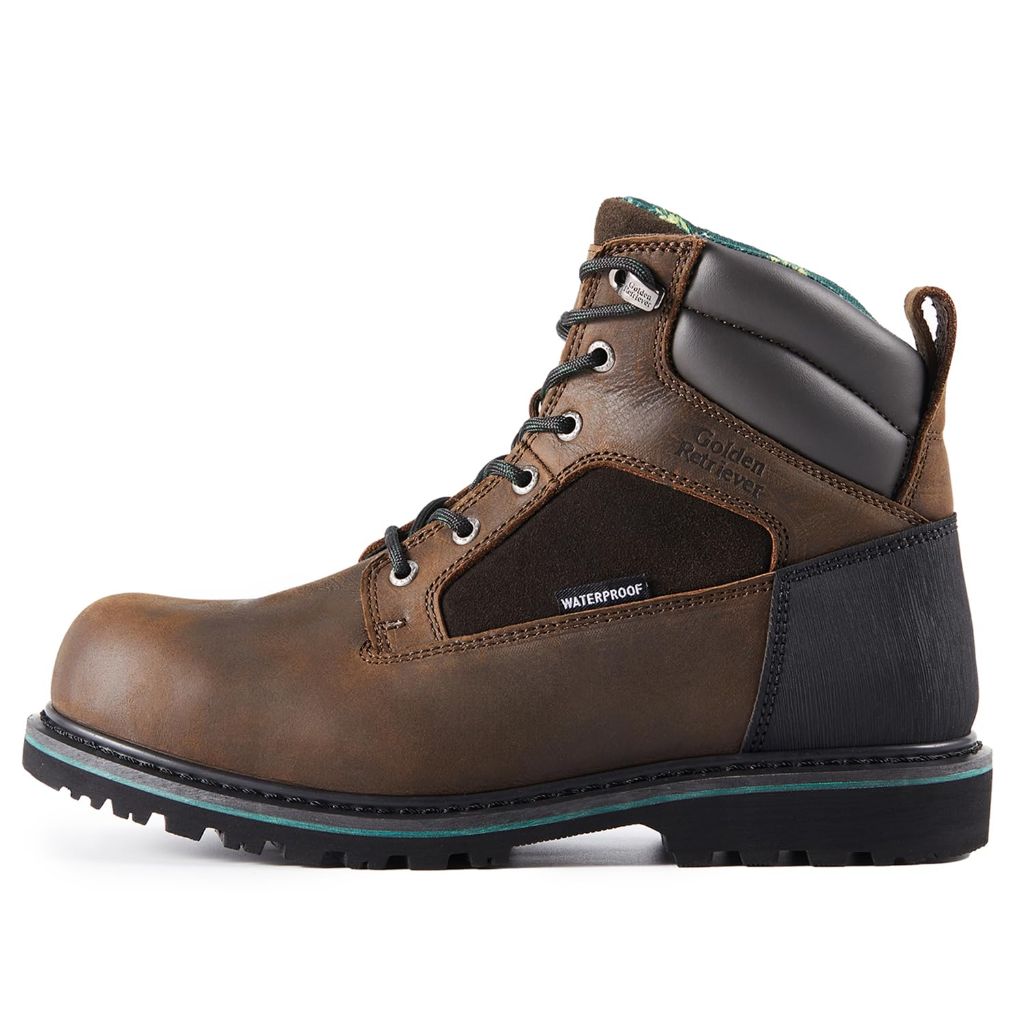 Golden Retriever Men's 6" Heavy Duty Composite Toe Slip-Resistant Work Boots (GJ3155) - Mahogany, Size 10 Wide