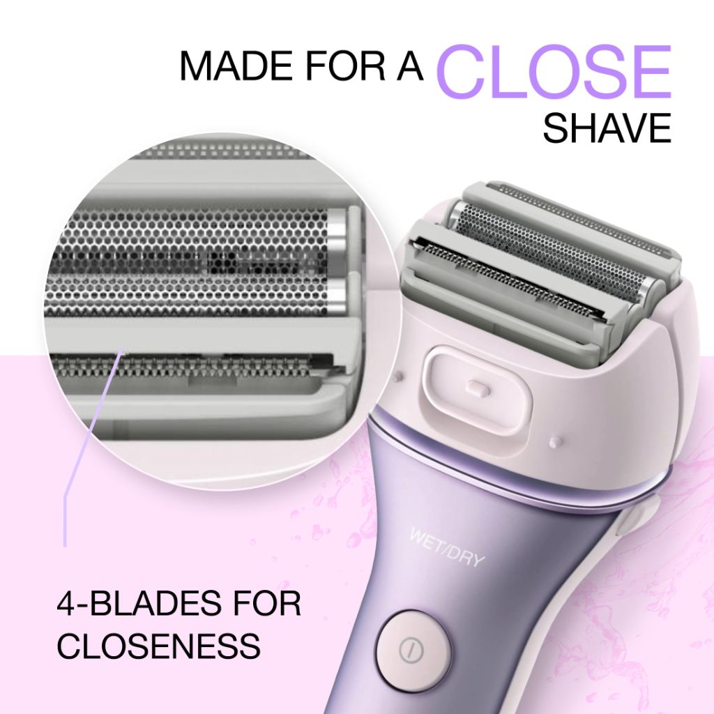Panasonic Ladies Electric Shaver w/Bikini Attachment, Cordless 4-Blades, Pop-Up Trimmer, Wet-Dry Operation - Purple (ES-AWL8AV)
