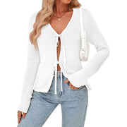 Trendy Queen Womens Tie Front Tops Fall Cardigan Sweaters 2026 Fashion Crochet Crop Winter Clothes Cute Y2K Casual Outfits