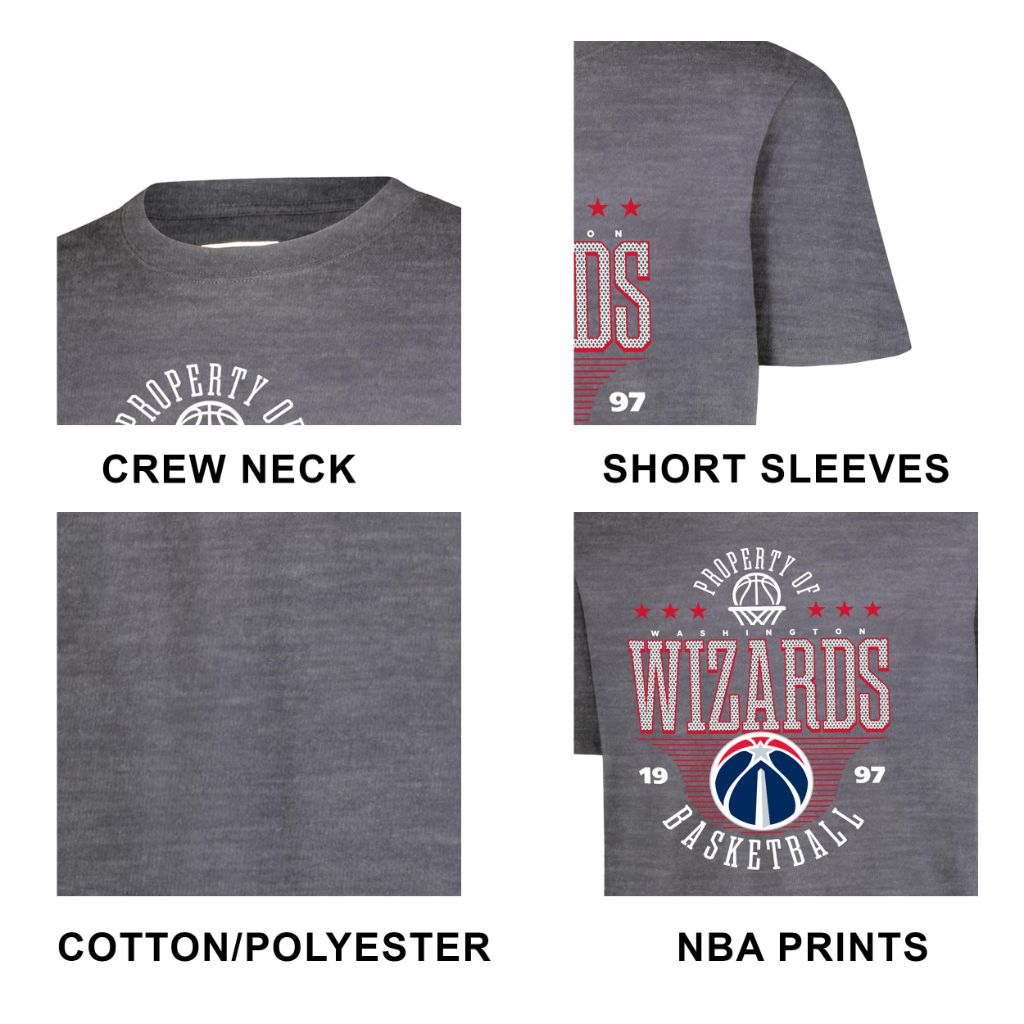 Ultra Game Youth NBA Official Super Soft Mad Props T-Shirt, Washington Wizards, Heather Charcoal, 18-20