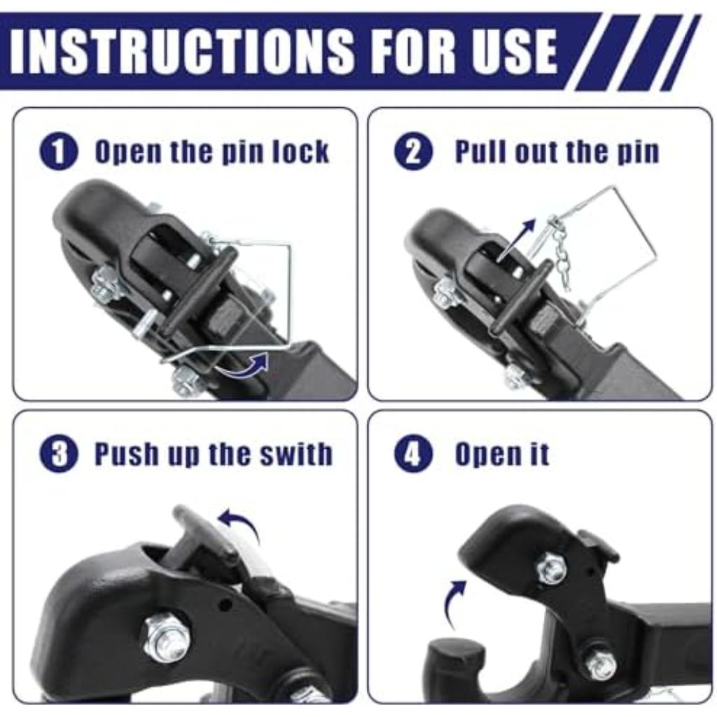 JEXTRA Pintle Hitch 15 ton Suitable for 2 Inch Pintle Hitch Receiver and Hitch Receiver Pin Lock Black Powder Coat 33000LB