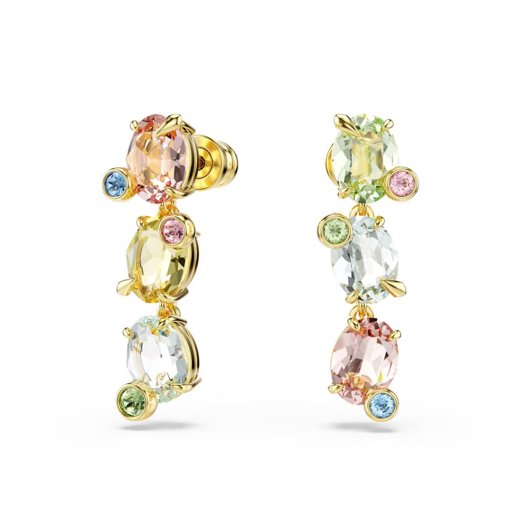 Swarovski Gema Drop Earrings Asymmetrical design - Multicolored/Gold