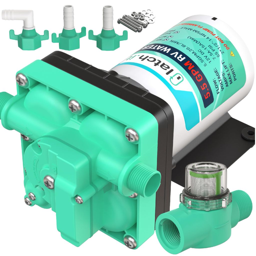 LATCH.IT RV Water Pump 12V | 5.5 GPM 50 PSI Camper Water Pump