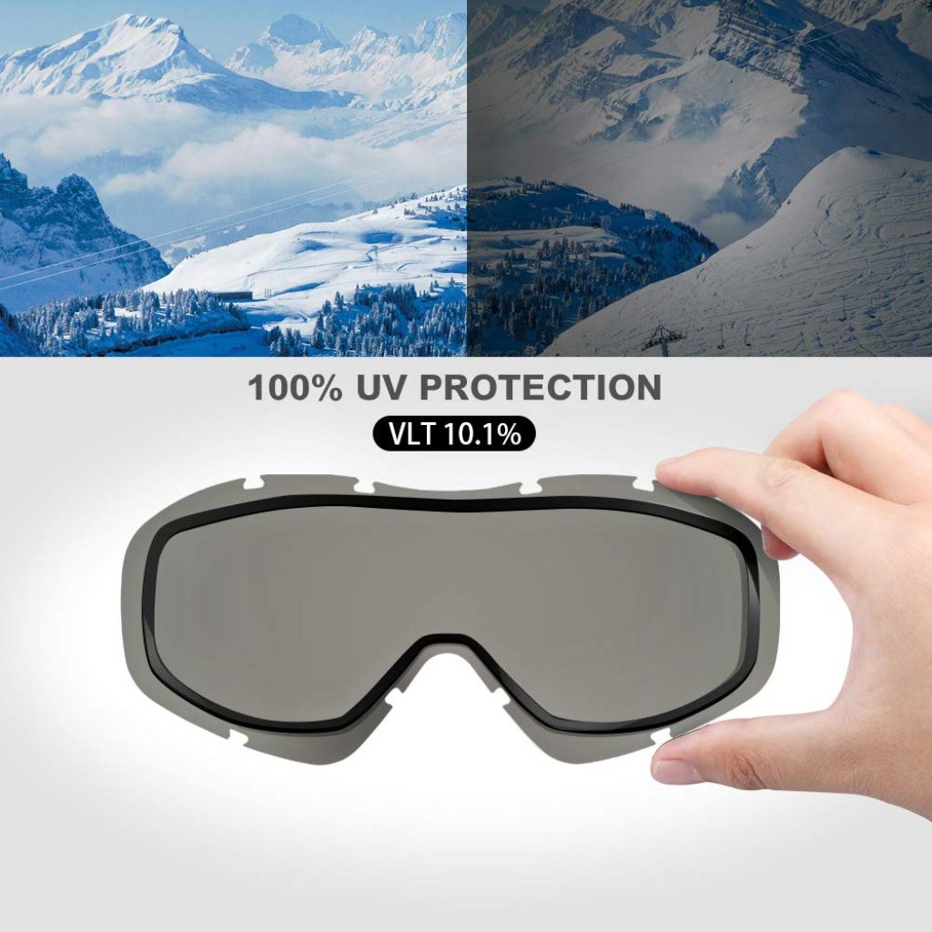 OutdoorMaster OTG Ski Goggles - Over Glasses Ski/Snowboard Goggles - 100% UV Protection (White Frame + VLT 11.5% Grey Lens)