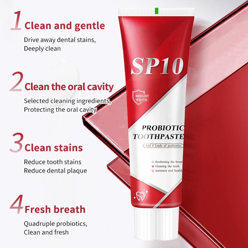 SP 10 Probiotic Whitening Toothpaste, Natural Oral Care with Probiotics for Whiter Teeth, Fresh Breath & Gum Health 2PKS