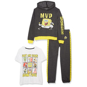 Nickelodeon boys SpongeBob SquarePants, 3-piece Athleisure Outfit Bundle Set T Shirt, Charcoal Heather/Yellow/White, 10-12 US