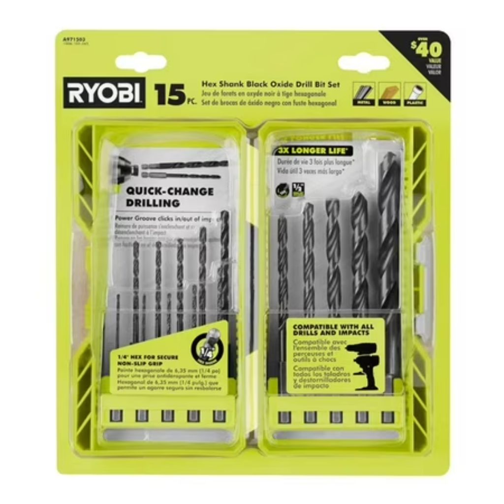 RYOBI - 15pc Drill Bit Set - Hex Shank Black Oxide