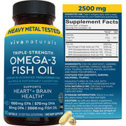 Triple Strength Fish Oil Omega 3 Supplements for Women and Men, 2500 mg High-Potency - 180 Softgels