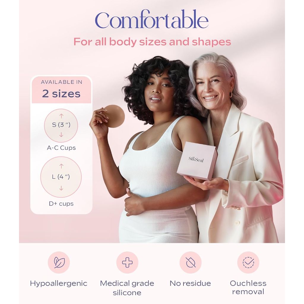 SilkSeal Sticky Reusable Silicone Nipple Covers for Women - Full Coverage, Seamless, Adhesive Breast Pasties
