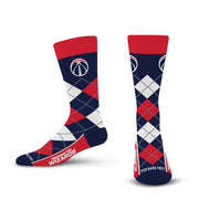 For Bare Feet NBA WASHINGTON WIZARDS Argyle Remix Premium Dress Sock Team Color OSFM