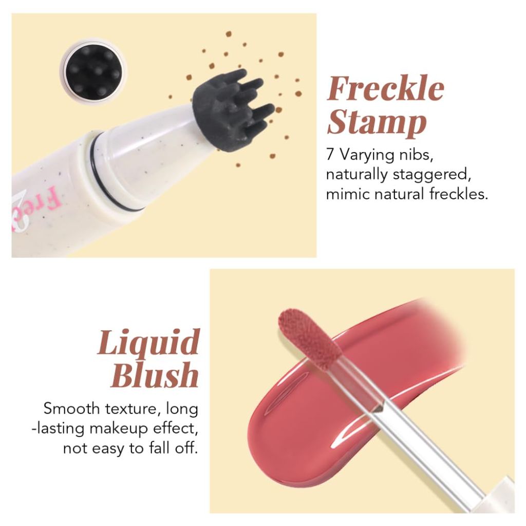 Freckle Blush Makeup Pen, Chestnut Freckle Stamp 2 in 1 Double-ended | Rose Liquid Blush