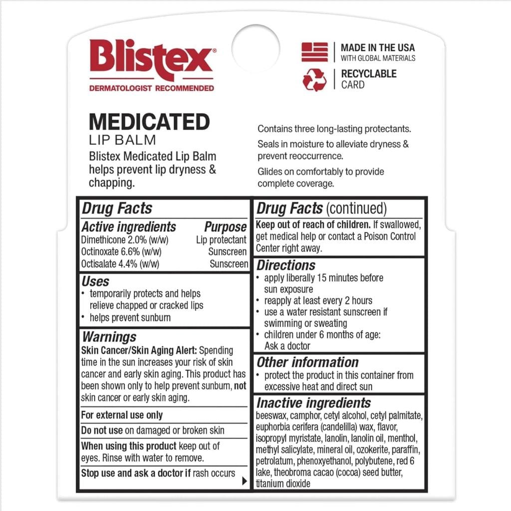 Blistex Medicated Lip Balm, 0.15 Ounce, 3 Count (Pack of 1) Prevent Dryness & Chapping