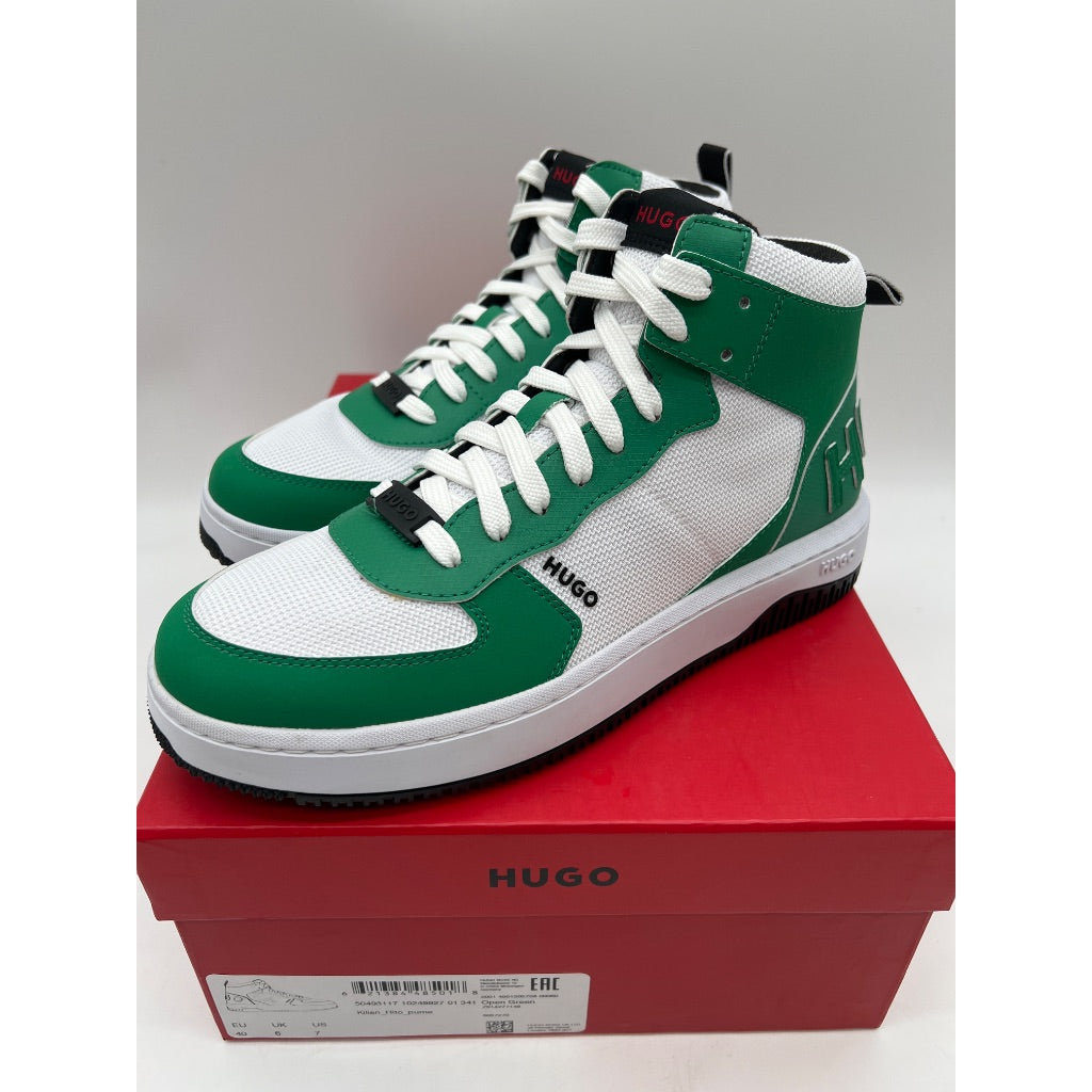 Men's HUGO Kilian Retro High-Top Sneakers (Emerald Green/White) - 7 US