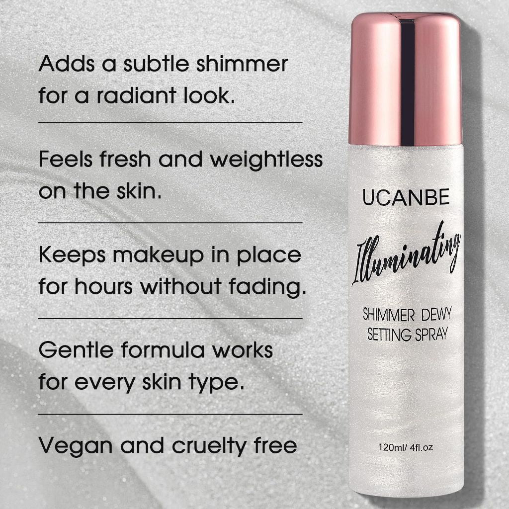UCANBE Shimmer Dewy Setting Spray Glowing + Makeup Setting Spray, 4 Fl Oz #Silver