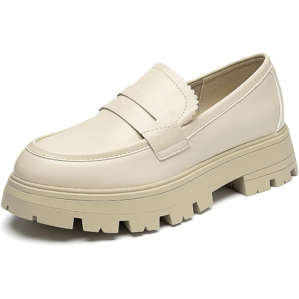 Cestfini Platform Chunky Loafers for Women, Beige - Size 7.5