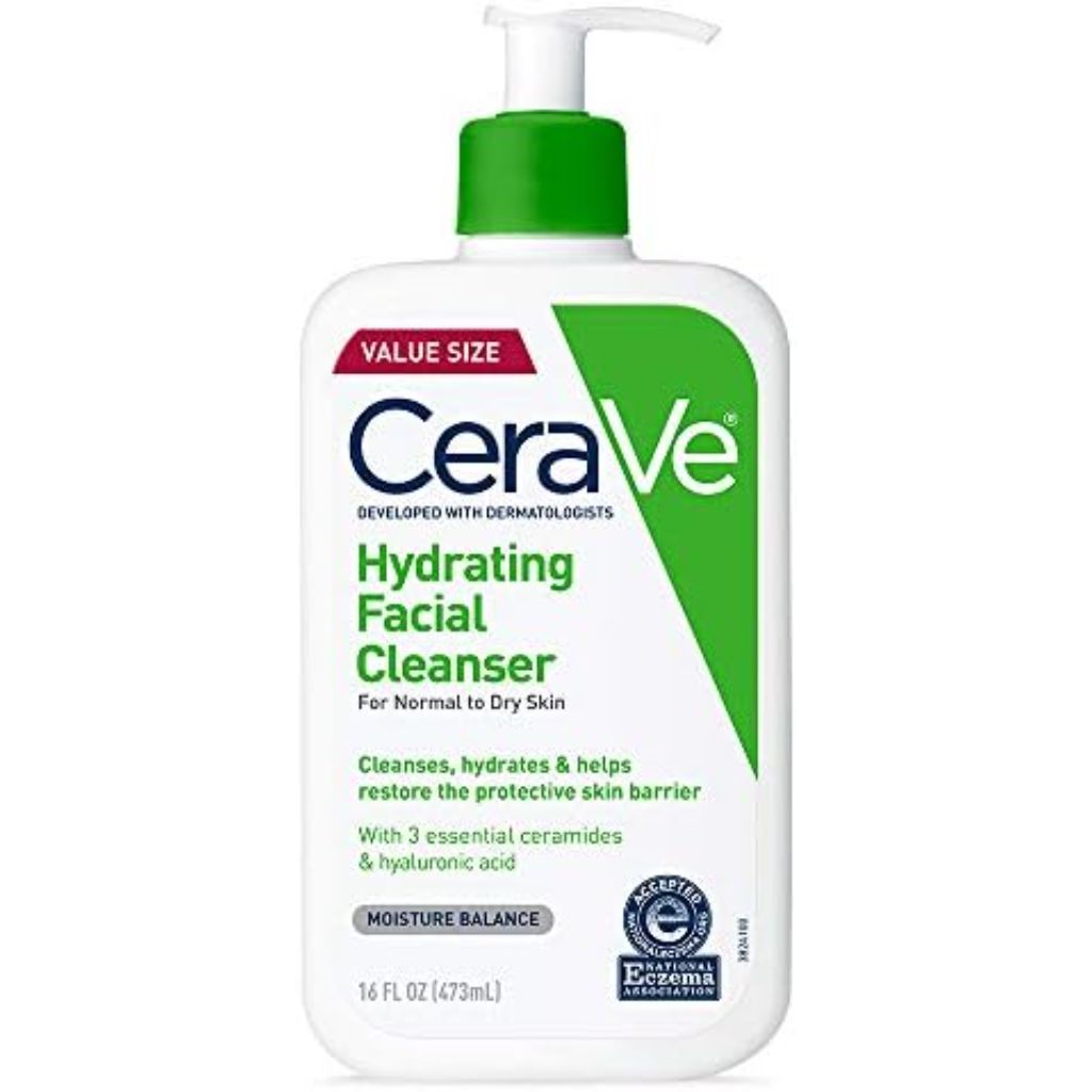 CeraVe Hydrating Facial Cleanser, Moisturizing Face Wash For Dry Skin, Hyaluronic Acid + Ceramides + Glycerin, Hydrating Cleanser For Normal To Dry Skin, National Eczema Association Certified