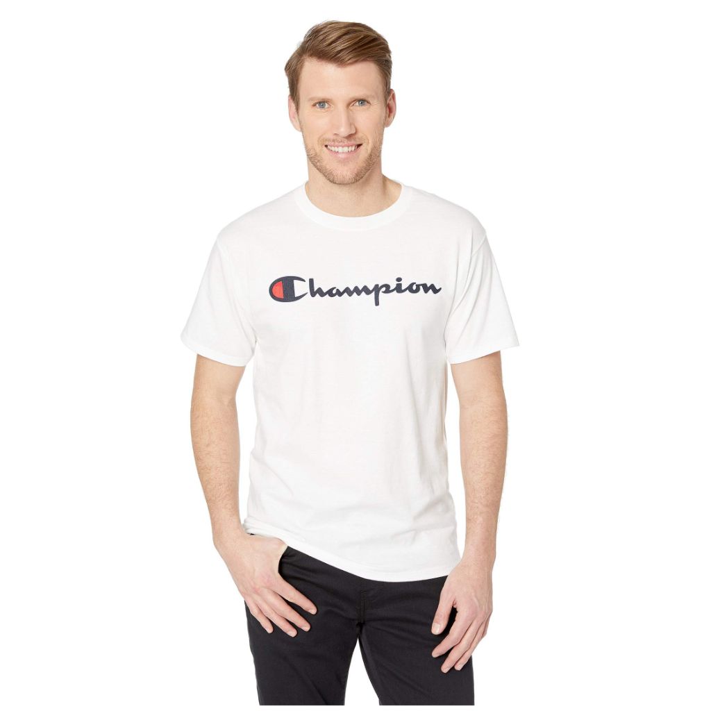 Champion men's Classic T-shirt, Classic Script T Shirt, White, X-Small US