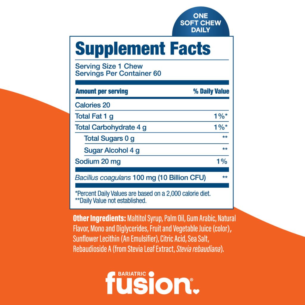 Bariatric Fusion Bariatric Probiotic Soft Chews | Orange Tropical Flavor Chewy - 60 Count