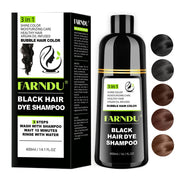 Farndu Black Hair Dye Shampoo , Gray Hair Coverage Herbal Natural 3 in 1 Hair Color Shampoo, Champu para canas