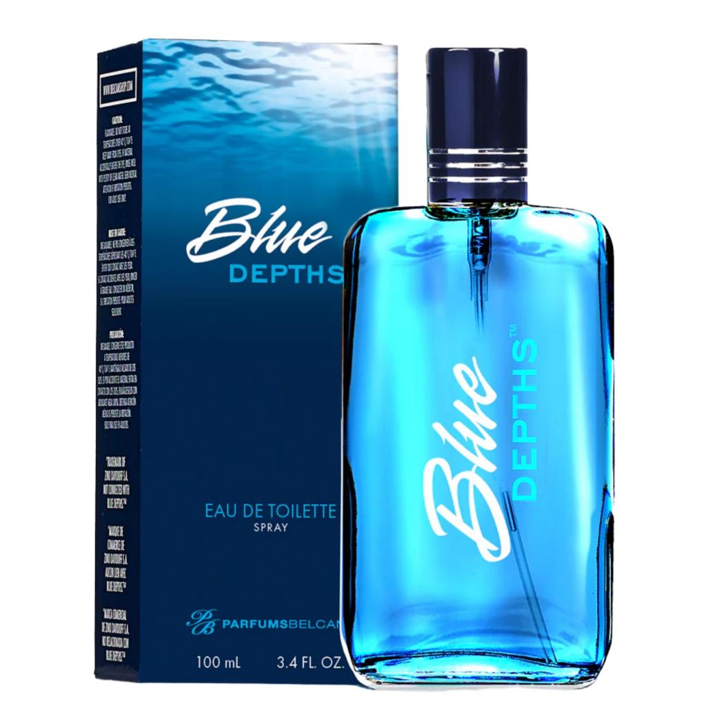 PB ParfumsBelcam Blue Depths Eau de Toilette Fragrance Spray - 3.4 Fl Oz. Crisp Citrus, Warm Musk & Amber Scent