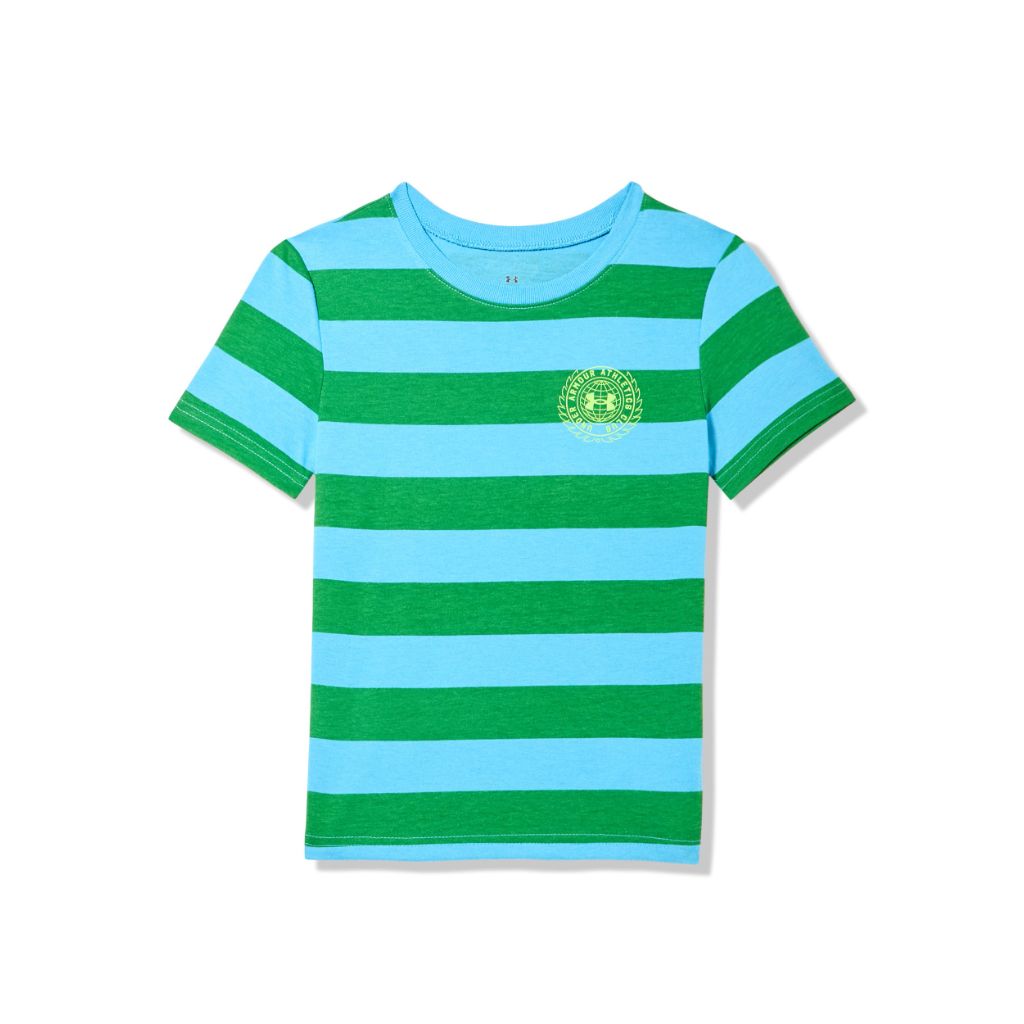 Under Armour Boys' Short Sleeve Core Graphic T-Shirt, Lightweight & Breathable, Relaxed Fit, Ether Blue Stripe, 4