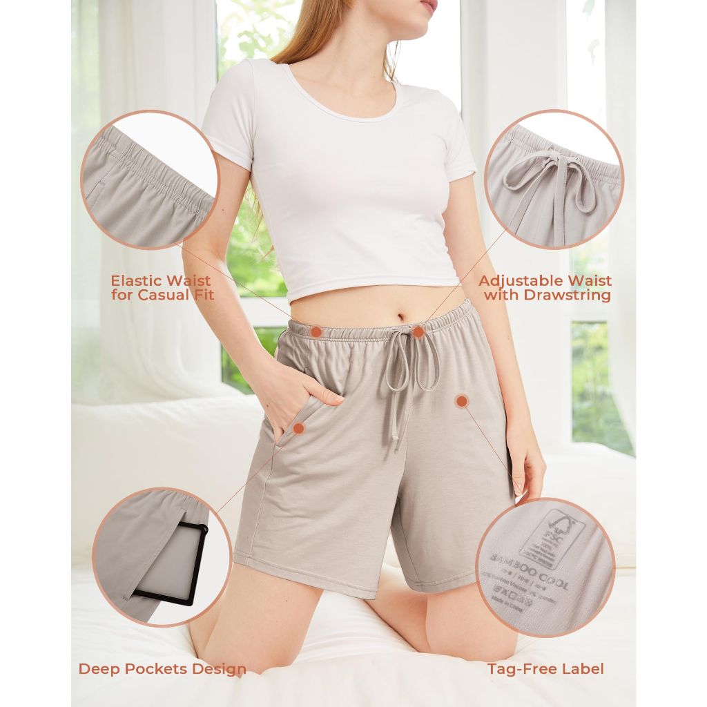 BAMBOO COOL Women's Pajama Shorts with Pockets 3 Pack, Size 7