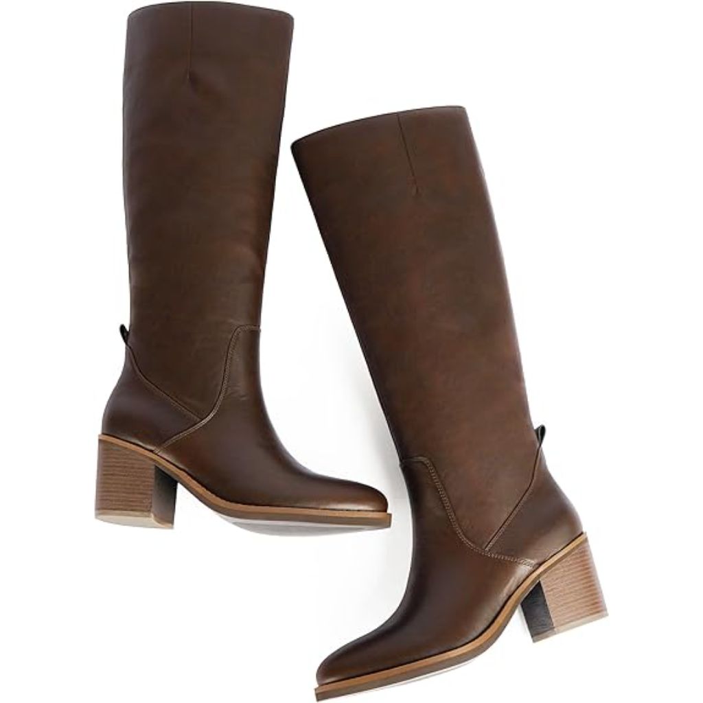 Women's Knee High Chunky Heel Rounded Toe Tall Boots - Brown, Size 9