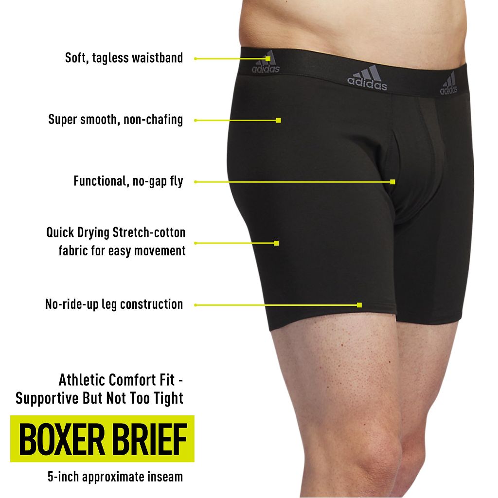 adidas Men's Stretch Cotton Boxer Briefs - Black, 4XL (3 Pair)