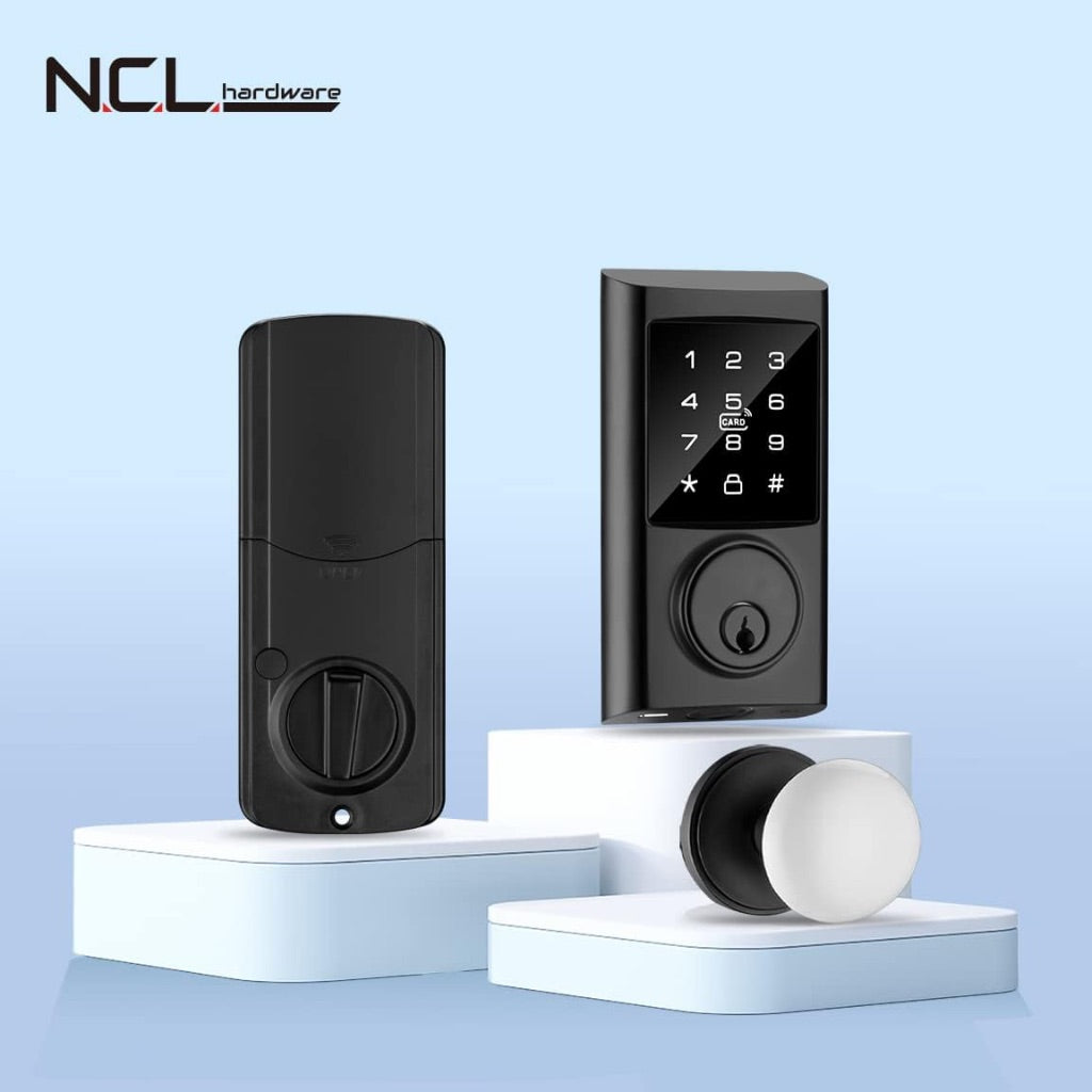 Smart Digital Door Lock Set with Code, Electronic Fingerprint Door Knob with Keypad, Black with Ceramic Knob