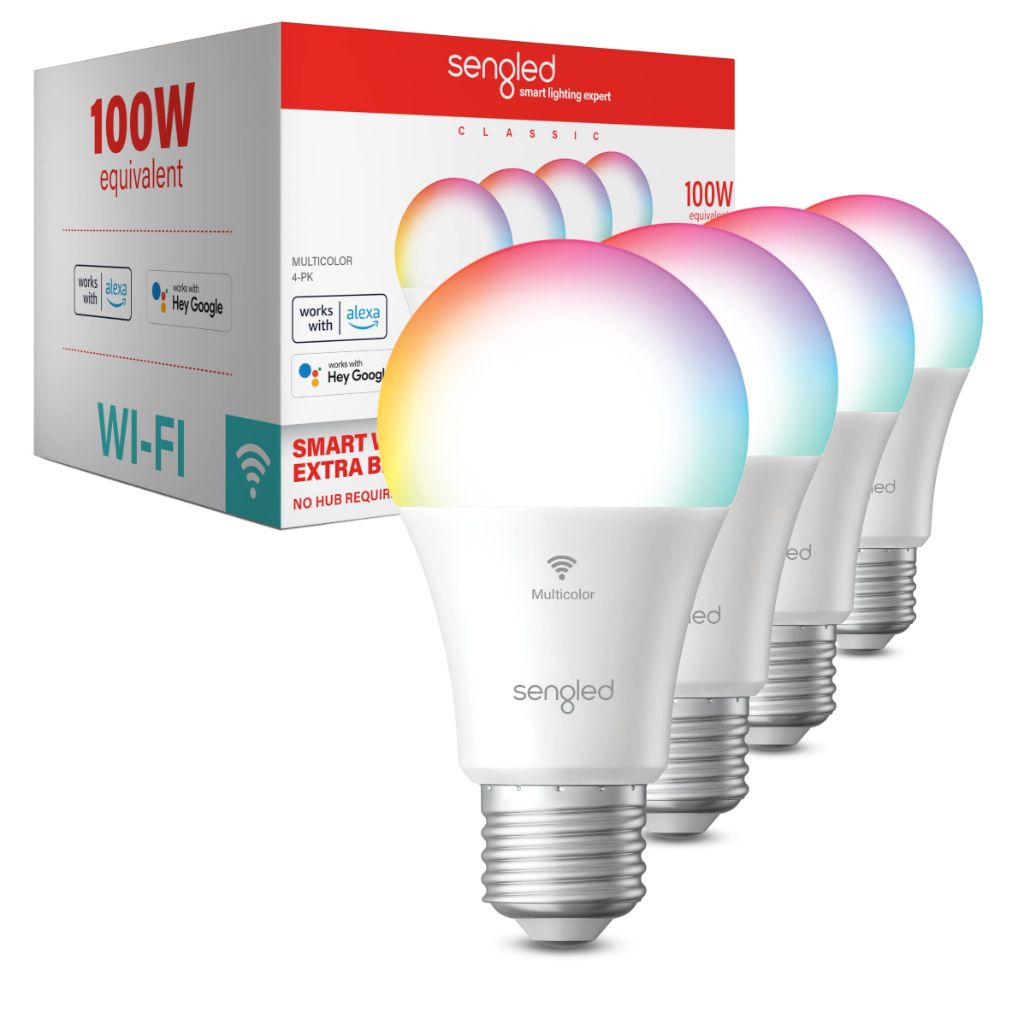 Sengled G2 Wi-Fi Bluetooth Smart Light Bulbs, Smart Bulbs That Work with Alexa & Google Assistant, Color Changing LED Light Bulbs 2000-6500K Dimmable, No Hub Required, 60W Equiv. 800LM CRI>90, 4 Pack