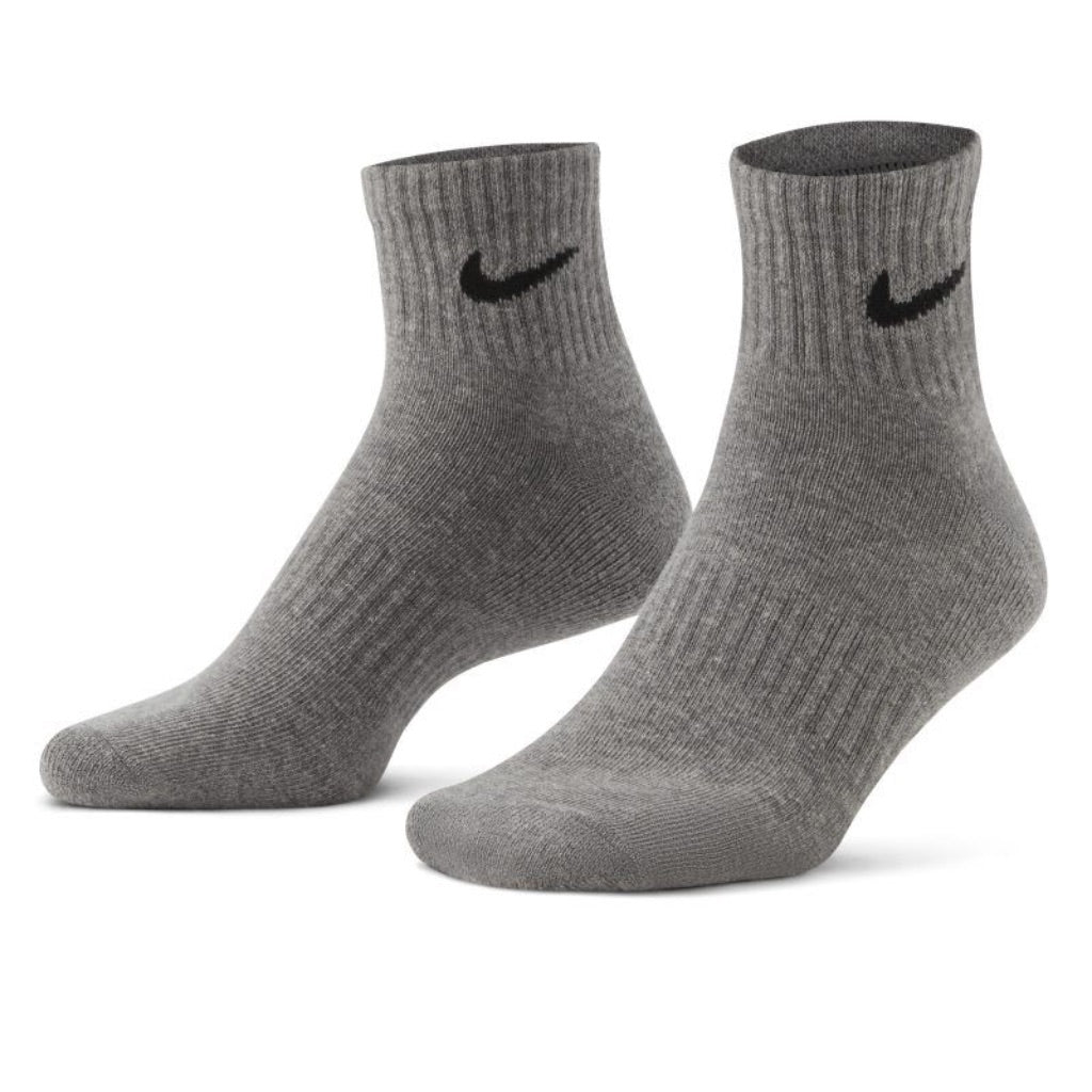 Nike Unisex Adult Everyday Cushioned Quarter Socks (3 Pairs) - Black/White/Gray, Medium