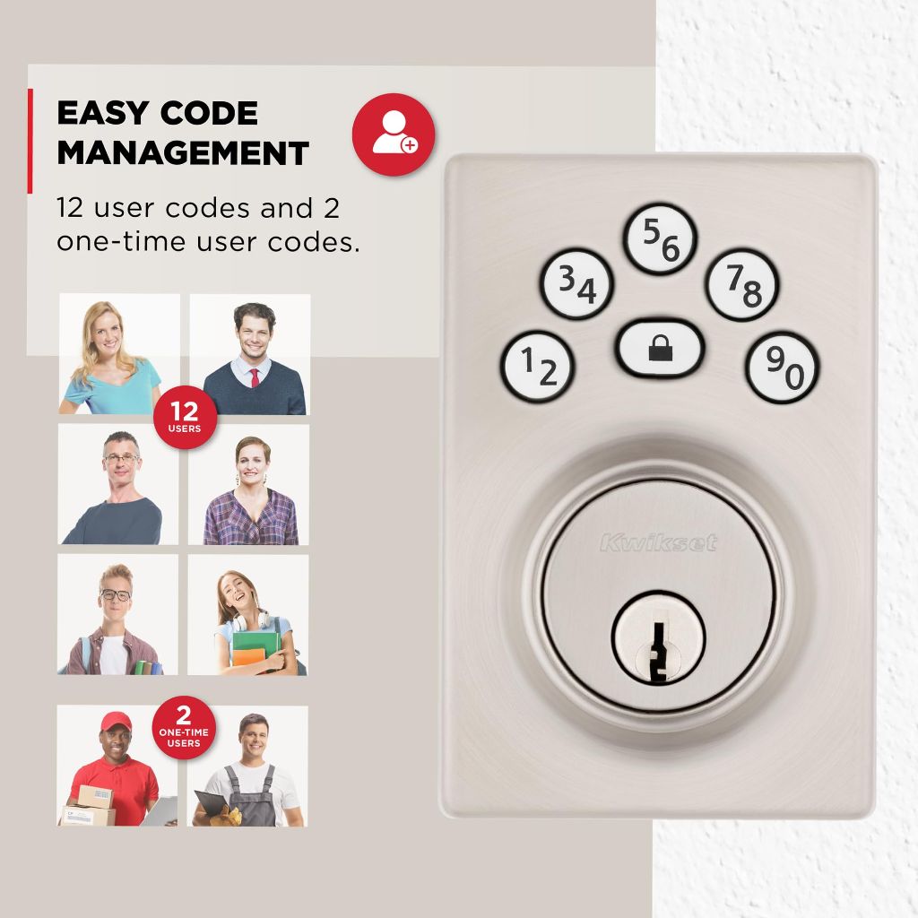Kwikset Powerbolt 240 5-Button Keypad Satin Nickel Contemporary Electronic Deadbolt Door Lock