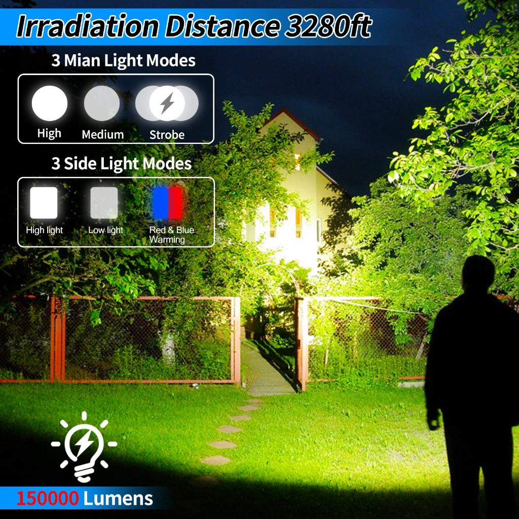 Foleto Rechargeable Spotlight Flashlights High Lumens, 2500 Lumens Super Bright LED Searchlight Flashlight IPX5 Waterproof 4 Modes Handheld Spotlight for Camping, Hiking,Fishing ((XXL-Large)