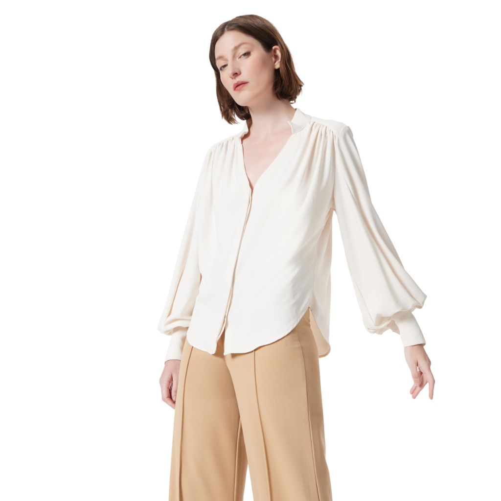 DO by Dee Ocleppo Women's Jane Long Sleeve Blouse Cream, SZ XS