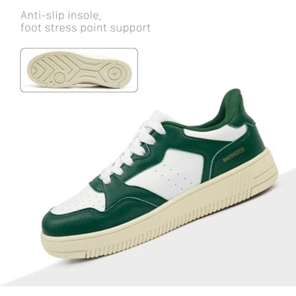 Women's Fashion Platform Skateboard Sneakers - White/Green, Size 5