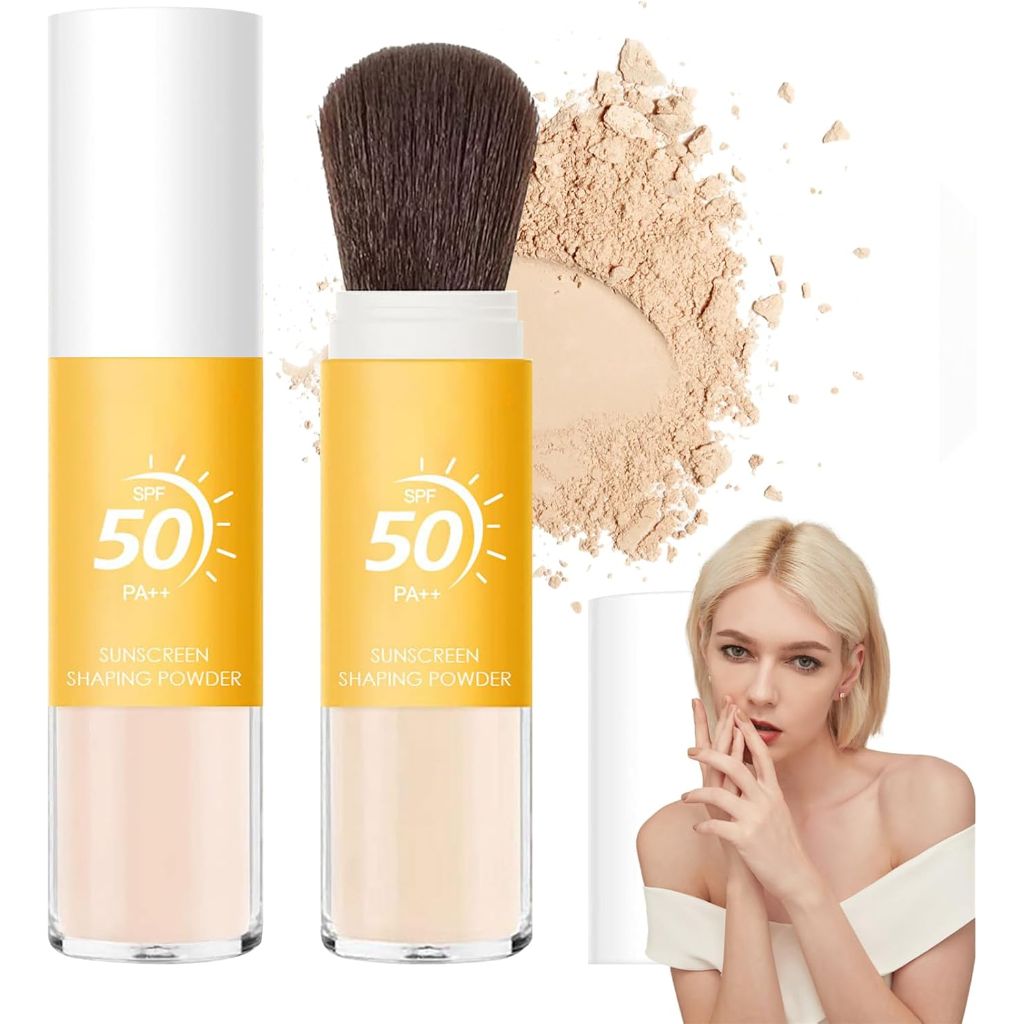 Sunscreen Setting Powder,Brush Setting Makeup SPF 50 PA++ for All Skin,Moisturizing & Lightweight Loose Face Powder with Sunscreen Brush,Soft Matte Finish Long Lasting Oil Control Make up