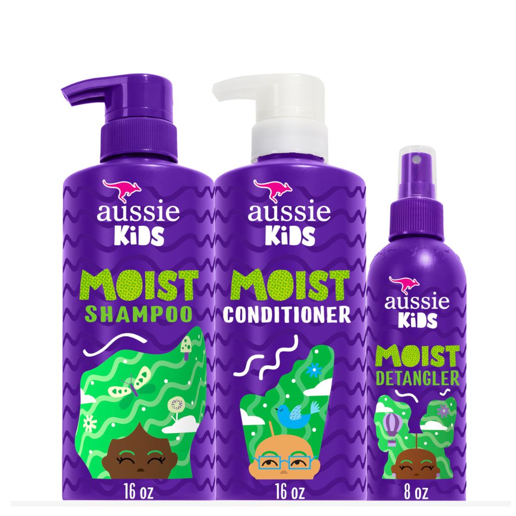 Aussie Kids Moist Shampoo & Conditioner 16 Fl Oz & Detangler Spray 8 Fl Oz