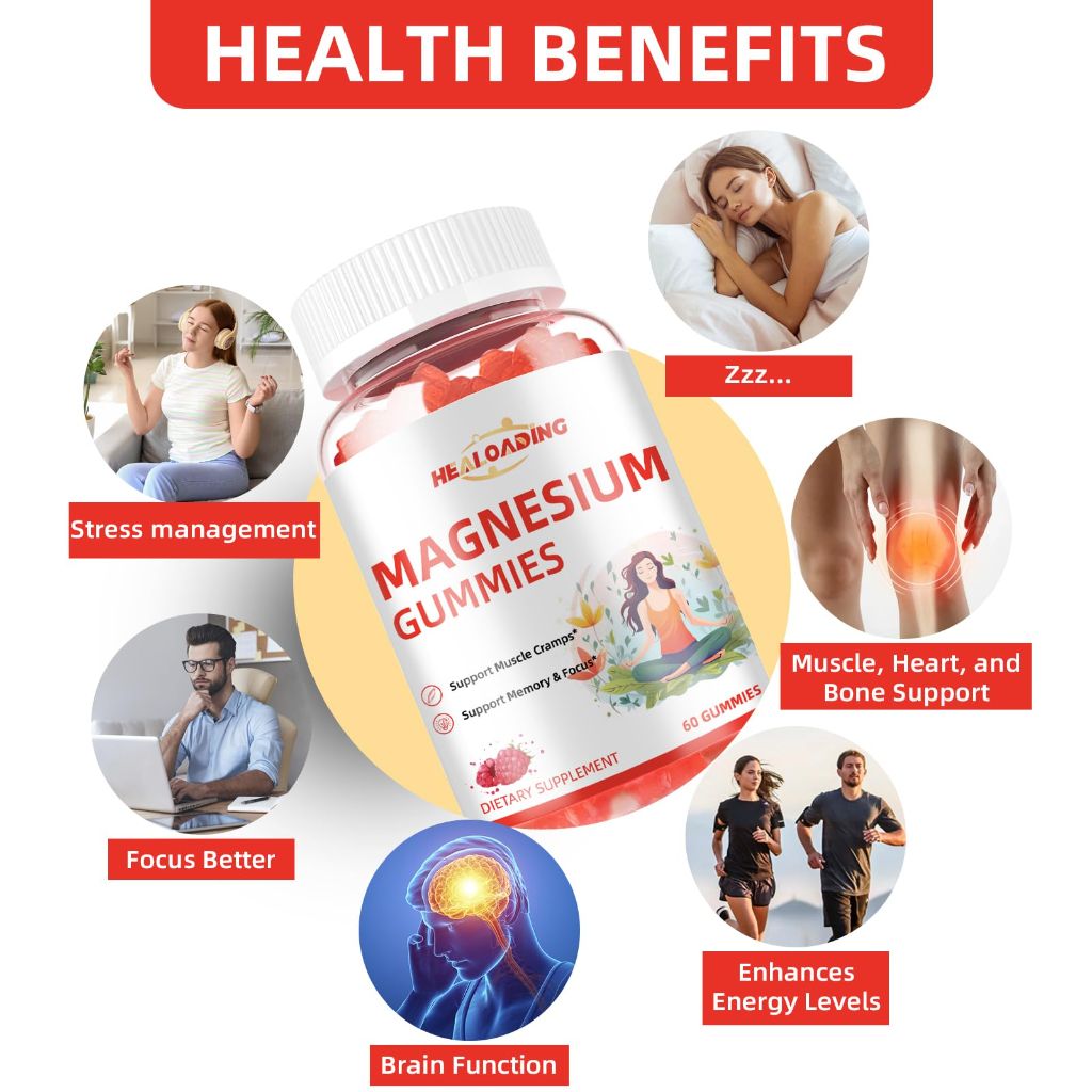 HEALOADING - Magnesium Gummies, Raspberry flavor, 60 Gummies